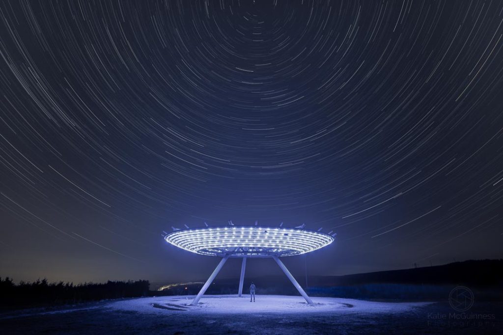 Long exposure star trails at Haslingden Halo panopticon in East Lancashire